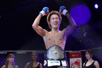 【Pancrase351】代打出場の三宅輝砂が平田直樹をヒザ蹴りでKO。新フェザー級KOP王座に就く