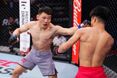 【Road to UFC S04 Ep01】打ち合いで押された山内。ナムスライの右で沈み、トーナメント初戦敗退…… 【Road to UFC S04 Ep01】打ち合いで押された山内。ナムスライの右で沈み、トーナメント初戦敗退……