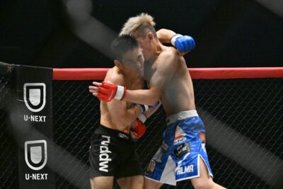【Pancrase355】残念!! 好勝負の予感も2度、頭が当たり井村が試合続行不能に。テクニカル判定で高城を下す