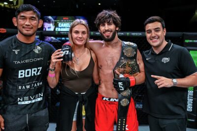 【LFA214】63秒でムーアをKO。新ミドル級王者アラクヴェルディエフは大の彼女好き「準備はできている!!」