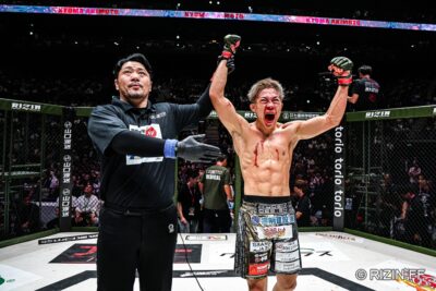 【RIZIN LANDMARK12】壮絶な打ち合いの末、秋元がおたつロックからのマウントパンチで萩原にTKO勝利