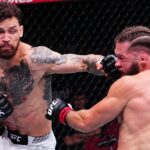 【UFC325】ジャブの距離をキープしたルフィが、拳の出ないフィジエフに右を決めてパウンドアウト