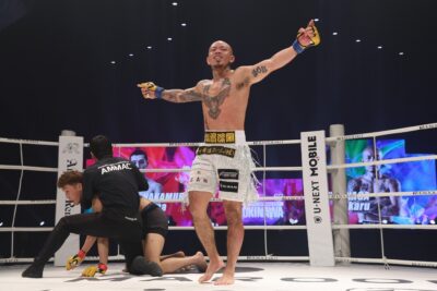 【KNOCK OUT63】沖縄ファイター福永、鋭い踏み込みから右で中村を倒してタン・フォン戦をアピール